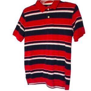 Faded Glory Polo Shirt Stripes Red White Blue Preppy Cardinal Collar USA 2/27